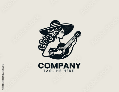 Vibrant Hispanic Lady Musician Passionate Melody Cultural Rhythm Vector Logo Design