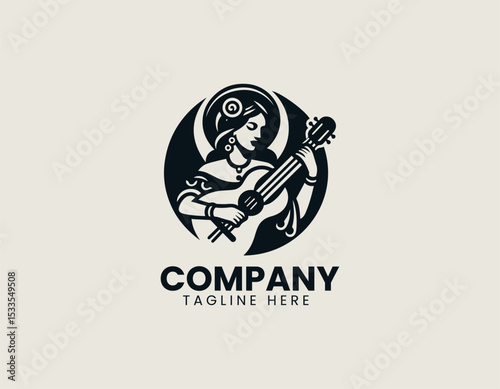Vibrant Hispanic Lady Musician Passionate Melody Cultural Rhythm Vector Logo Design