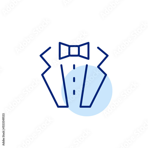 Tuxedo suit with bow tie. Celebration, wedding and high society events. Pixel perfect, editable stroke icon