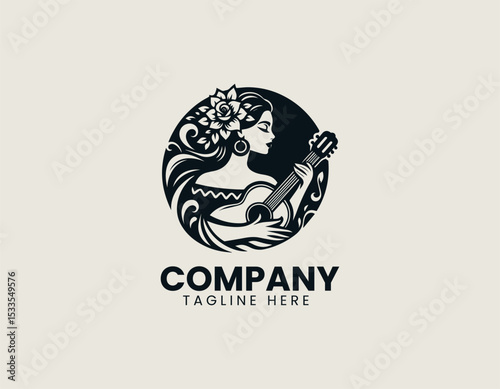 Vibrant Hispanic Lady Musician Passionate Melody Cultural Rhythm Vector Logo Design