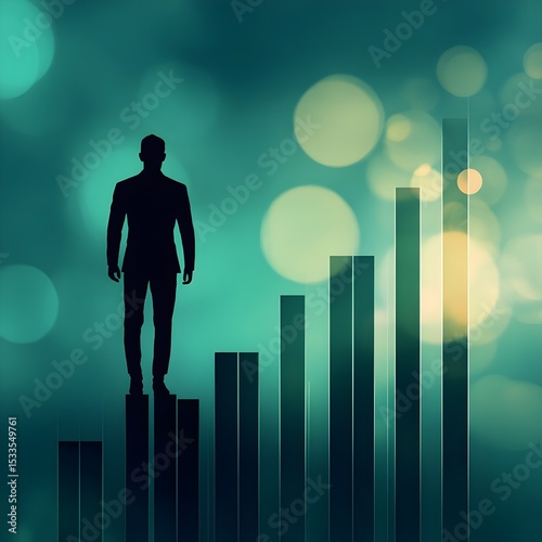 businessman with graph a man standing atop a rising graph symbolizing business success concept.