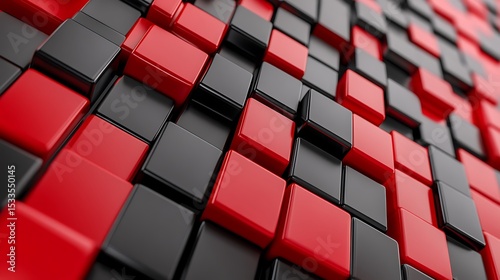 A Repetitive Pattern of Red and Black Shapes

