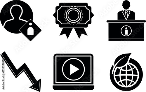 Collection of diverse business symbols silhouette vector illustration