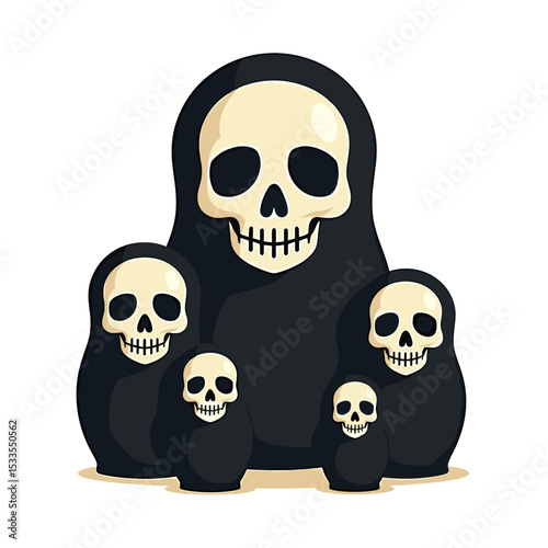 Matryoshka Dolls with Skull Faces: A Dark and Eerie Russian Doll Illustration