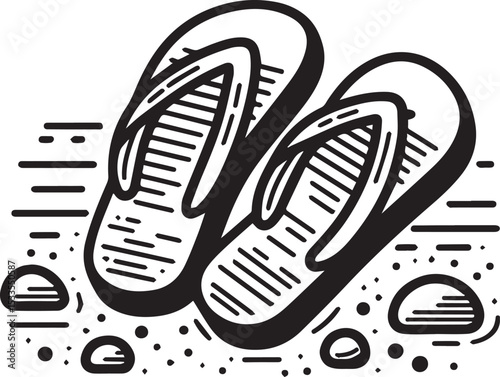 Black and White Flip-Flops Vector Silhouette	
