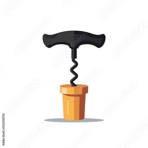 Vector Illustration of a Corkscrew Opening a Wine Bottle Cork, Flat Design Style