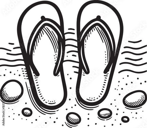 Black and White Flip-Flops Vector Silhouette	

