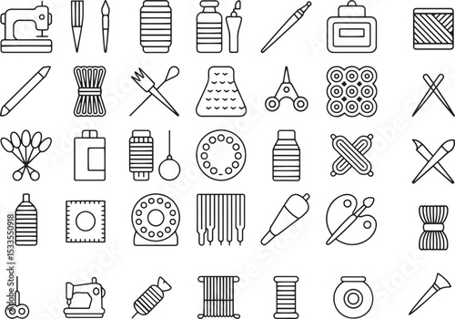 Craft Thin Icons Set. Handmade, DIY, art, creativity. Editable Stroke. Vector Illustration