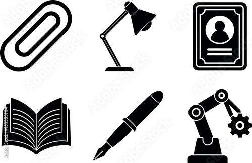 Office and study tools various objects silhouette vector illustration