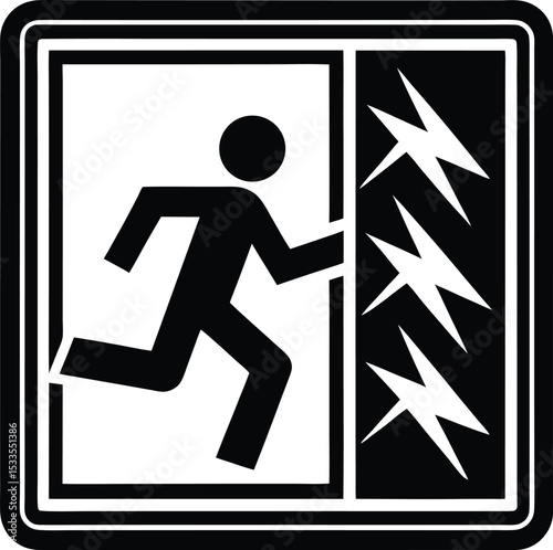 Adobe Illustrator Artwork  fire exit icon, direction of movement in case of fire, evacuation stairs, arrow down, thin line symbol - editable stroke vector illustration
