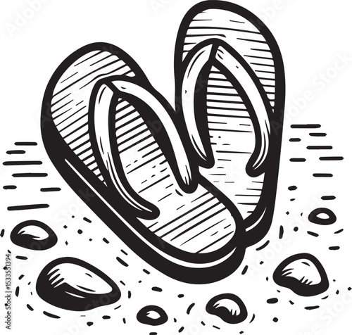 Black and White Flip-Flops Vector Silhouette	
