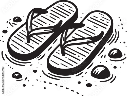 Black and White Flip-Flops Vector Silhouette	
