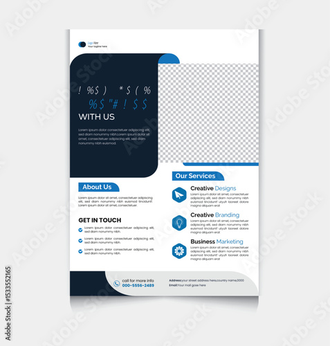 Corporate business cover and back page A4 flyer design template for print, brochure template, vector background.