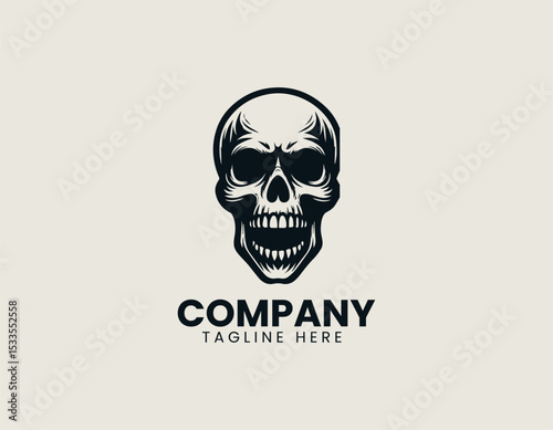 Terrifying Skull Haunted House Of Horror Spooky Fright Night Vector Logo Design
