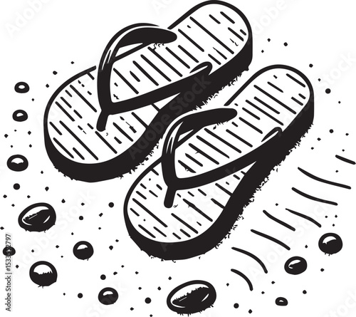 Black and White Flip-Flops Vector Silhouette	
