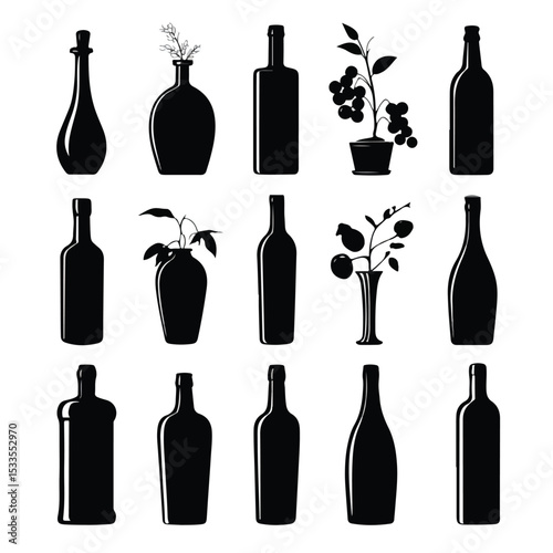 bottle silhouette set, Black & White silhouette set