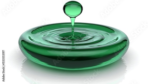 Emerald drop in a liquid dish