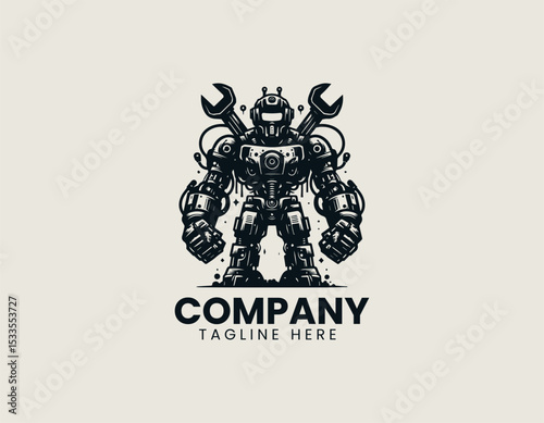Destructive Robot Powerful Machine Apocalyptic Cybernetic Force Vector Logo Design