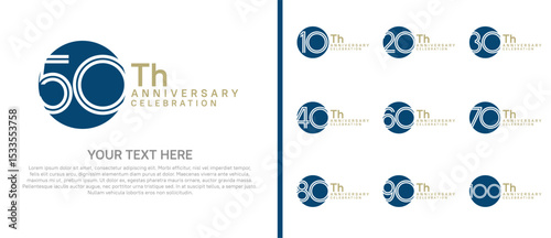 logo anniversary set. blue color with circle on white background for special event
