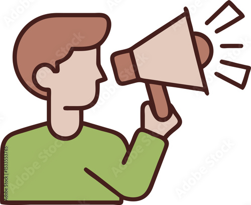Man Holding Megaphone Speaking or Announcing Something Vector Illustration Communication and Promoting Concept