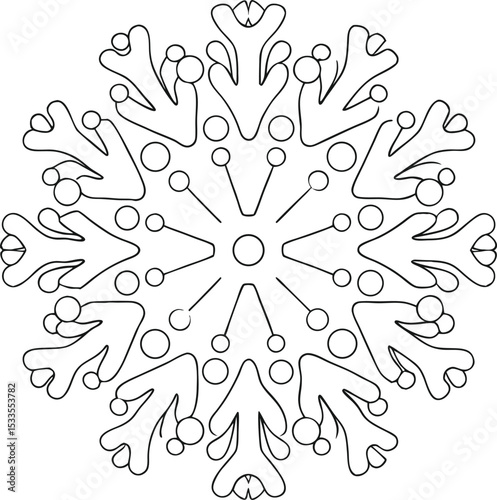 Snowflake Mandala Coloring Page – Winter Geometric Outline for Kids and Adults