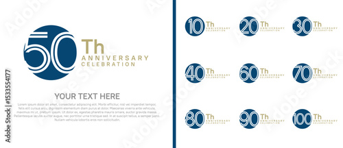 logo anniversary set. blue color with circle on white background for special event
