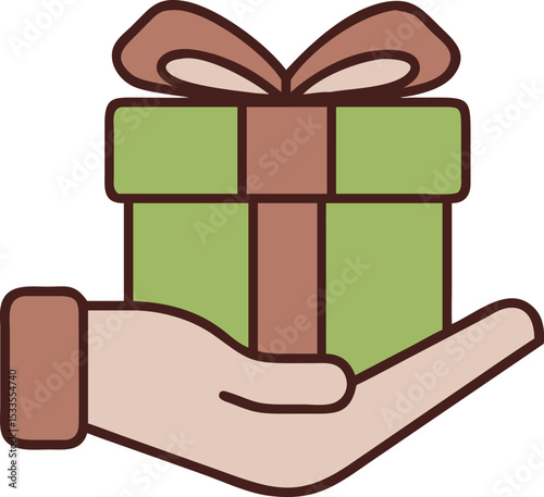 Hand Offering a Green Gift Box Giving Present Surprise Celebration Festive Holidays Birthday Giving