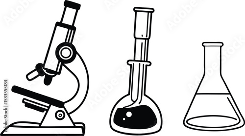 Microscope and Laboratory Equipment Vector Illustration