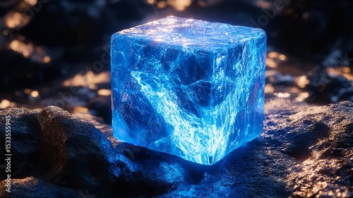 Three-Dimensional Render of Blue Glowing Blockchain.

