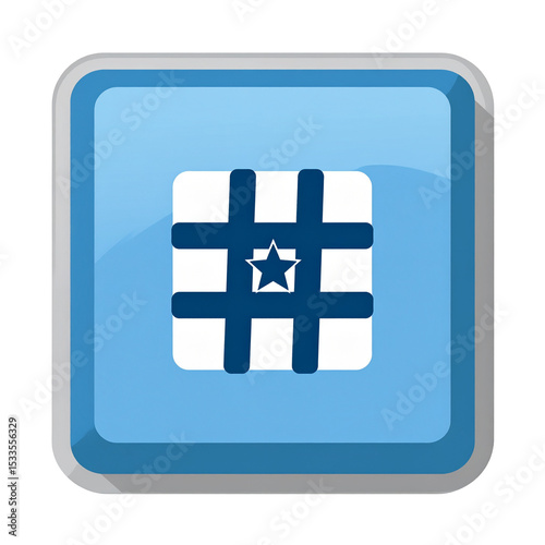 Blue Hashtag Button Icon with Star Social Media Graphic Design Element