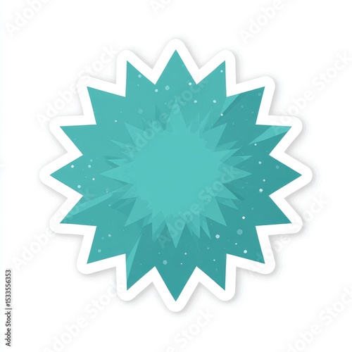 Teal geometric starburst sticker with a textured, slightly glittery, appearance; sixteen points