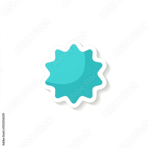 Teal starburst sticker with rounded edges and subtle shadow, isolated on white background