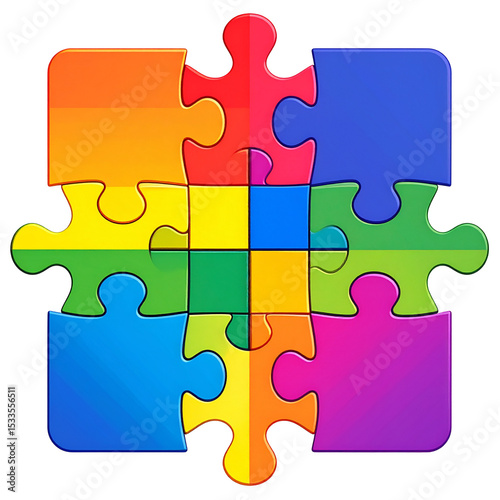 Colorful Jigsaw Puzzle Pieces Interlocking Together Teamwork Concept