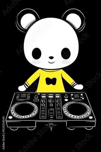Cute bear DJ operating a music mixer