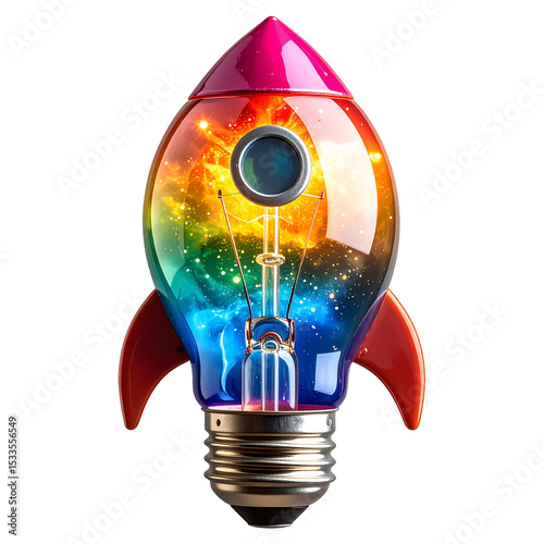 Colorful Rocket Lightbulb Innovation Startup Concept
