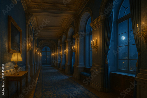 中世ヨーロッパ風・宮殿内の廊下