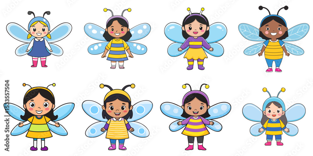 Obraz premium Multiple vector illustrations, girl wearing fly costume