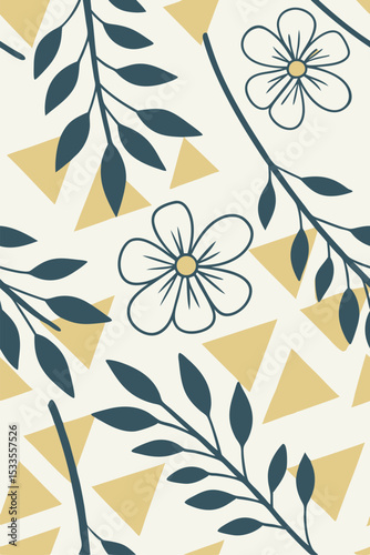 Simple triangle pattern in Scandinavian colors—dusty blue, mustard yellow, and off-white, seamless and stylish