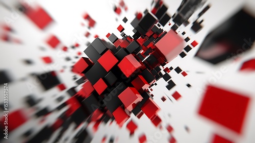 An Abstract Design of Red and Black Shapes

