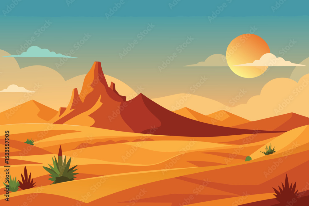 Obraz premium sunset in desert vector illustration Background 