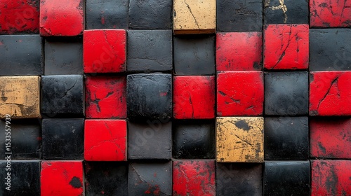 Dynamic red and black cubes in artistic layout

