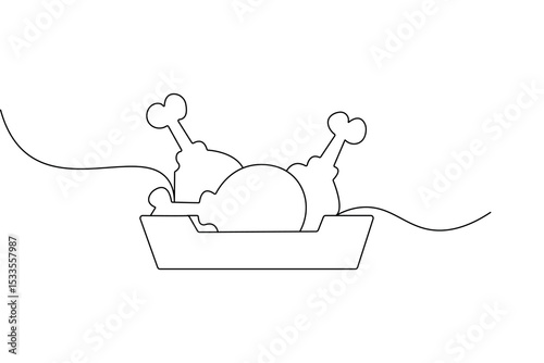 Fried chicken drumstick one line drawing illustration

