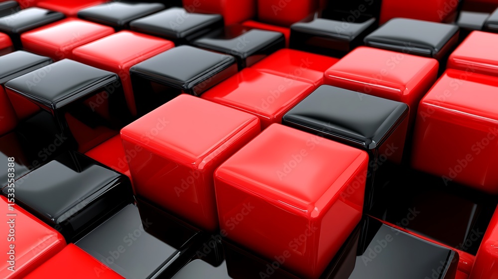 Obraz premium Isometric view of red and black abstract cubes