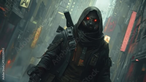 Cyberpunk Warrior in a dystopian City