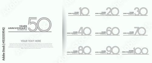 logo anniversary set. grey color with long line on white background for special event