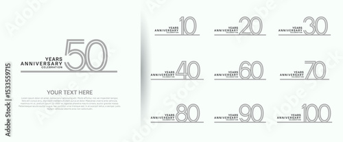 logo anniversary set. grey color with long line on white background for special event