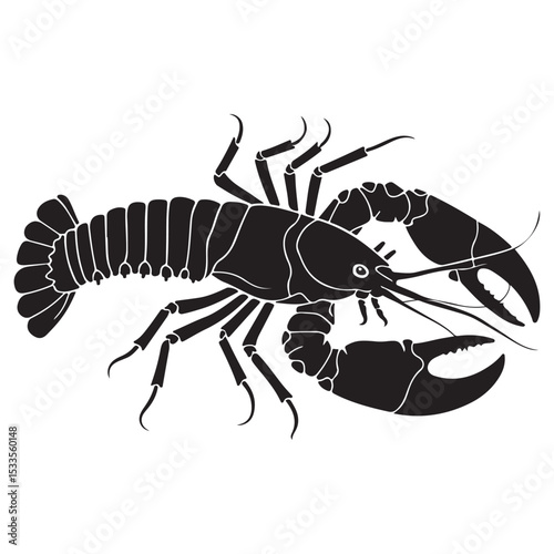 Black lobster silhouette on a clean white background. Contains the image of the lobster, which symbolizes strength and wealth. Vector illustration eps 10