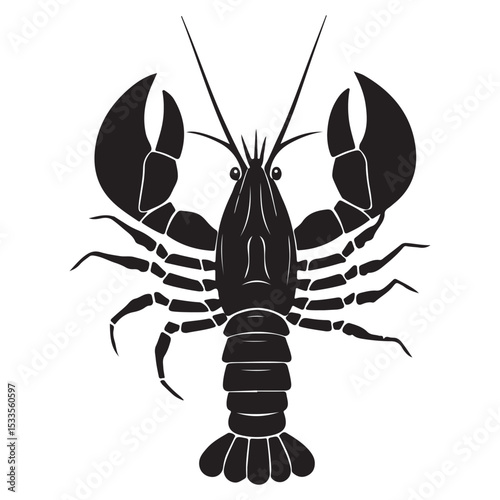 Black lobster silhouette on a clean white background. Contains the image of the lobster, which symbolizes strength and wealth. Vector illustration eps 10