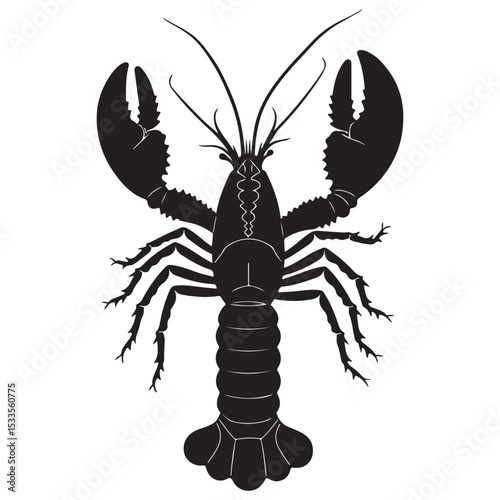 Black lobster silhouette on a clean white background. Contains the image of the lobster, which symbolizes strength and wealth. Vector illustration eps 10