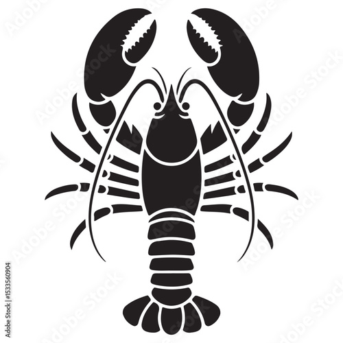 Black lobster silhouette on a clean white background. Contains the image of the lobster, which symbolizes strength and wealth. Vector illustration eps 10
